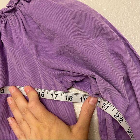 Red Beans cotton puff sleeve lavender oversized boho peasant courderoy dress 10 - Picture 7 of 8